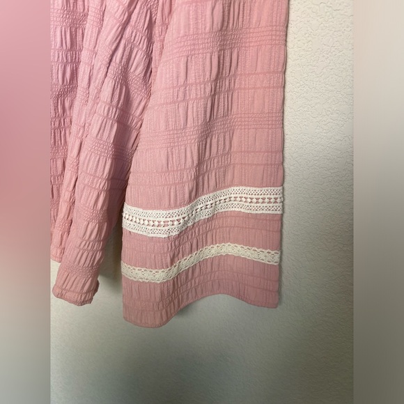 143 Story by Line Up Blush Pink Boho Crepe Bell Sleeve Crochet Peasant Top S - Picture 4 of 9